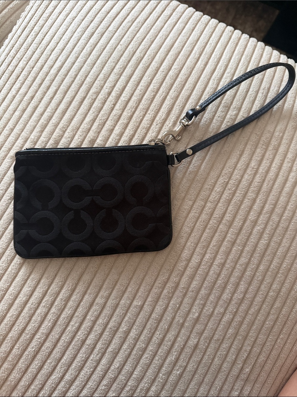 Coach Black Signature Wristlet Pouch with Logo Plaque - Picture 2 of 5